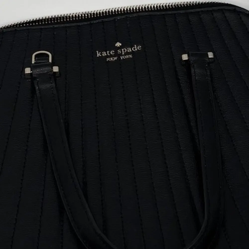 Kate Spade New York Women’s Black Quilted Satchel Top Handle Bag, Zip, Strap